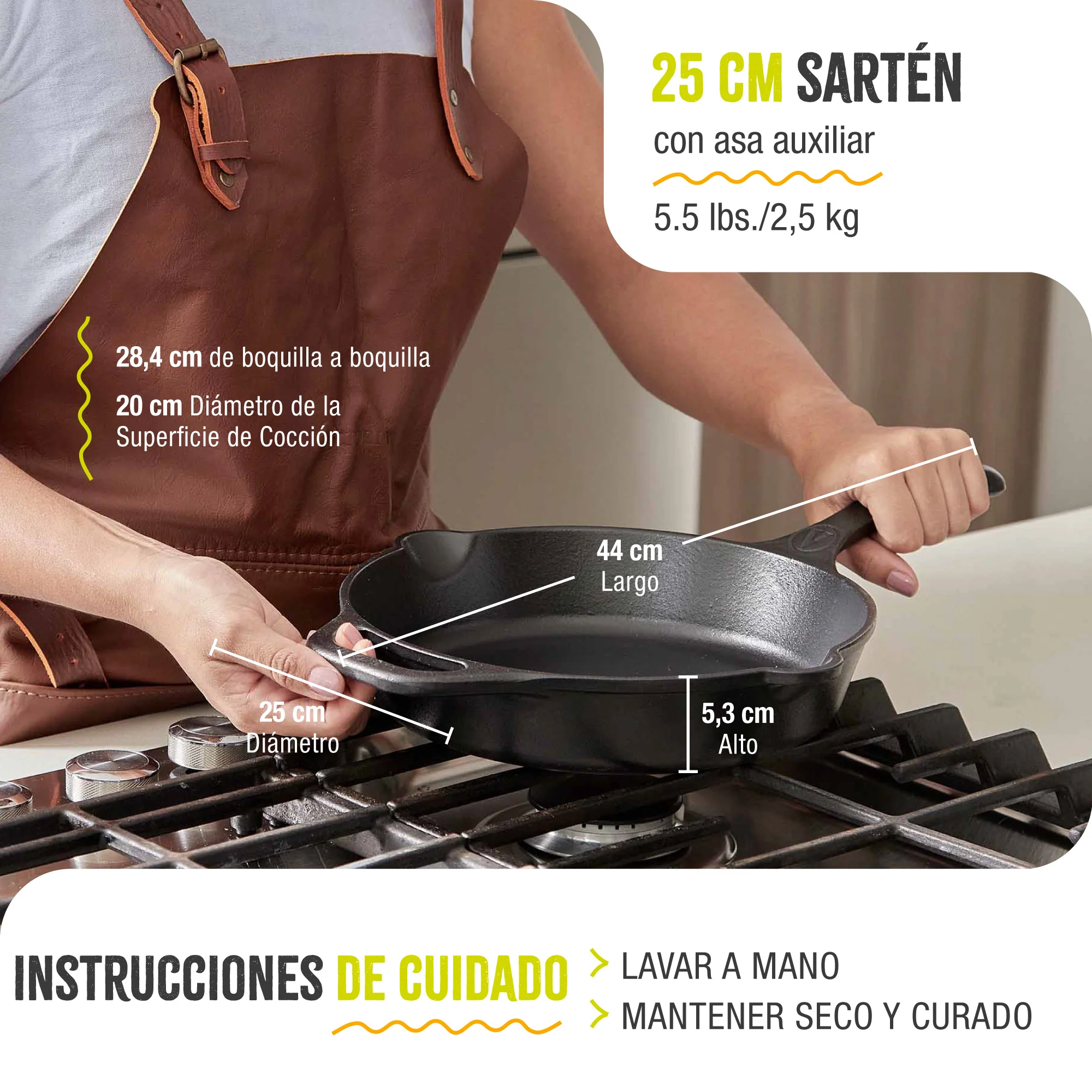 Victoria Sartén Hierro Fundido Curado Diseño Catrina Inducción 25cm Apta Fuego, Horno Cast Iron Skillet, Catrina, Negro - Image 6