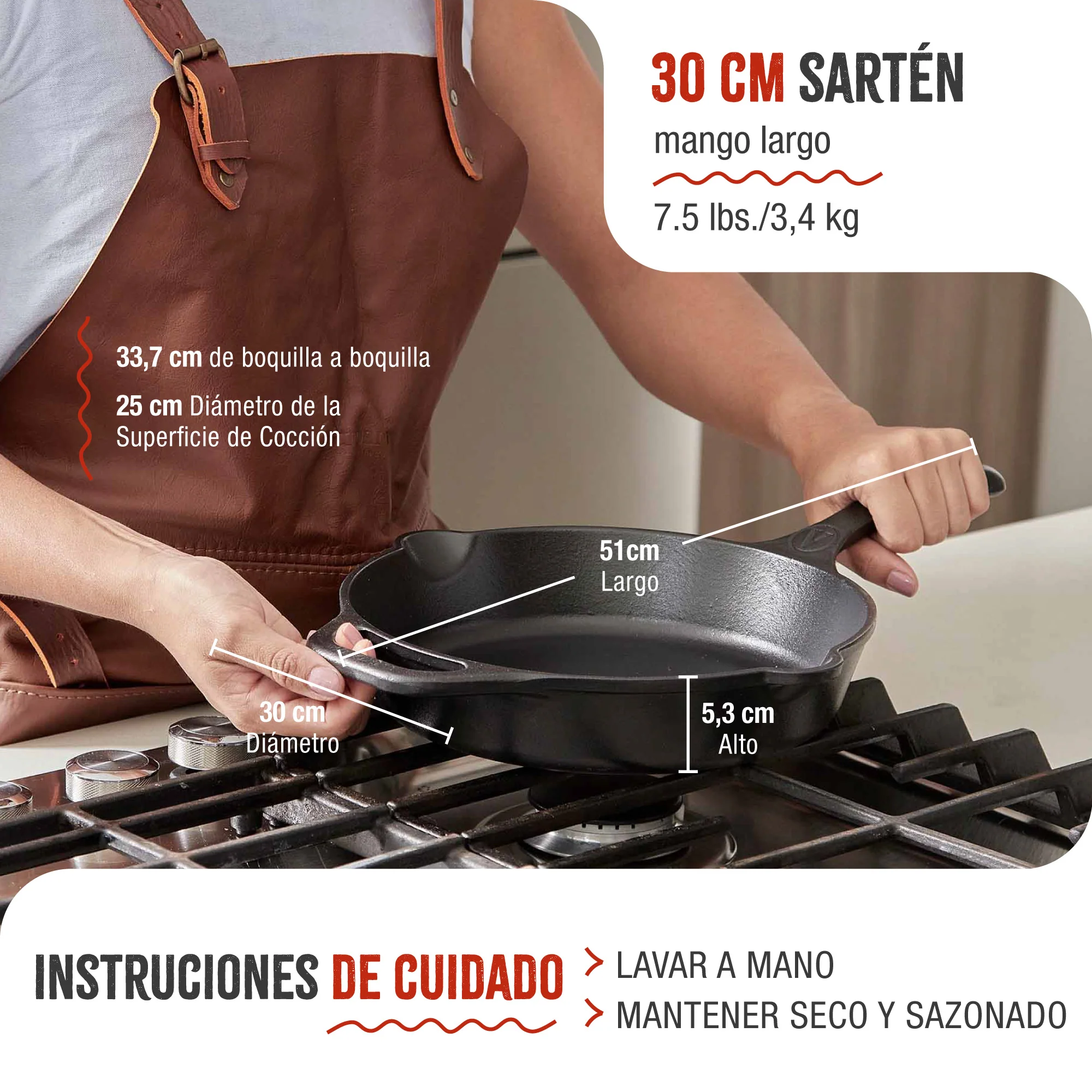 Victoria Sartén Hierro Fundido Curado Inducción 30cm, Apta Fuego, Barbacoa, Horno Cast Iron Skillet, 36706, Negro - Image 5