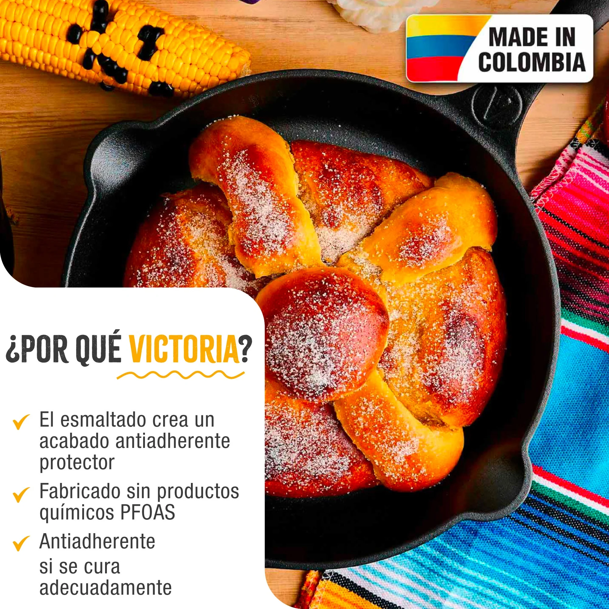 Victoria Sartén Hierro Fundido Esmaltado Diseño Catrina Inducción 25cm Apta Fuego, Horno Cast Iron Skillet, Catrina - Image 2