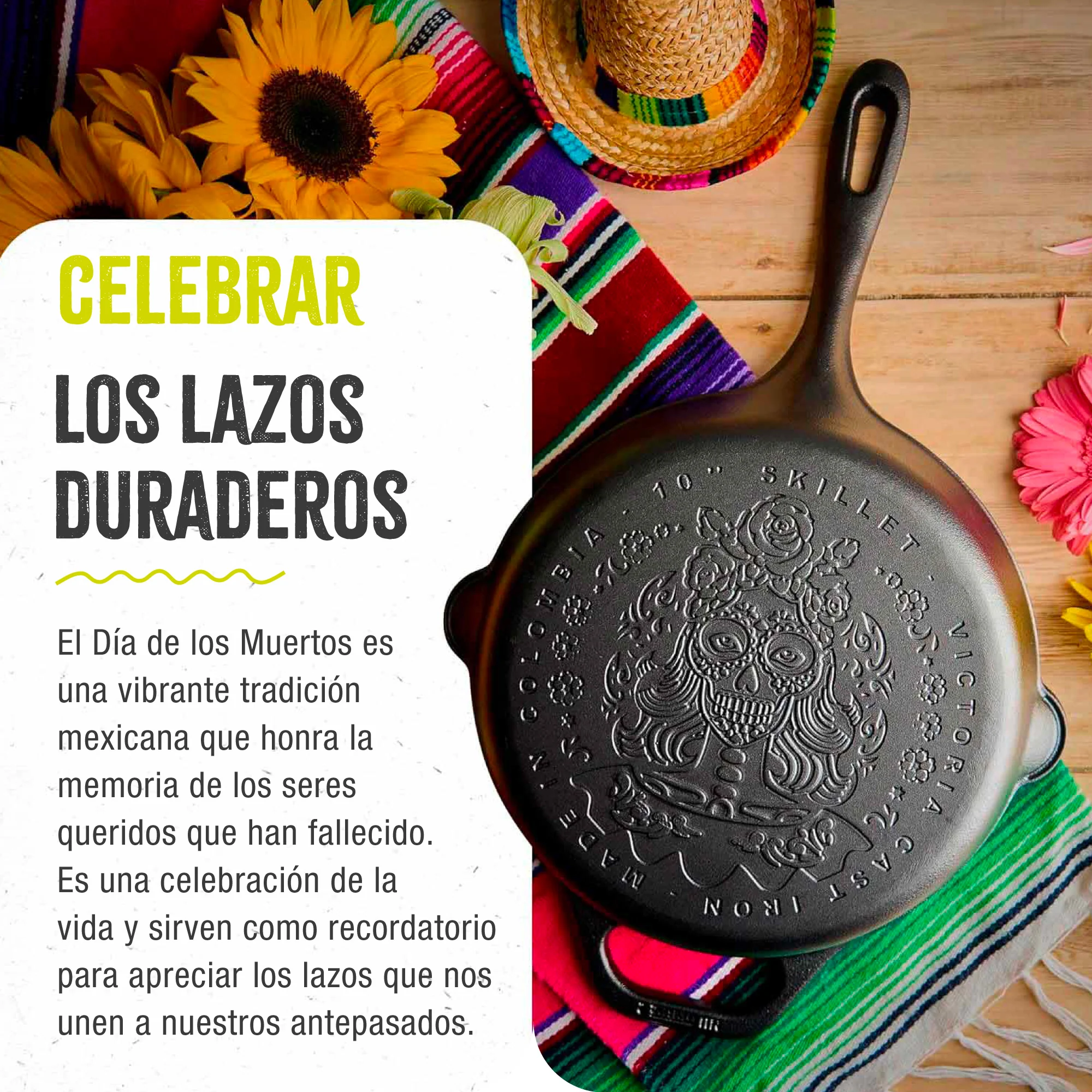 Victoria Sartén Hierro Fundido Esmaltado Diseño Catrina Inducción 25cm Apta Fuego, Horno Cast Iron Skillet, Catrina - Image 5