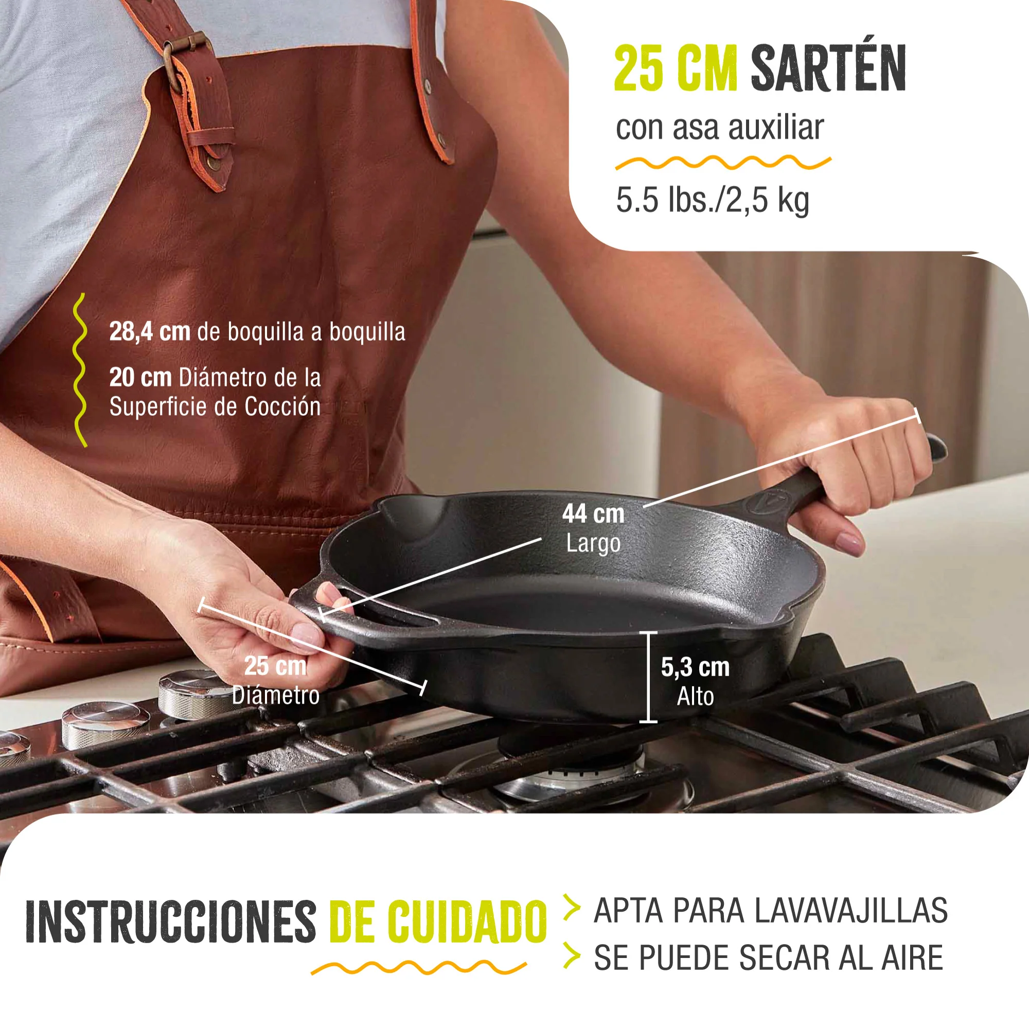Victoria Sartén Hierro Fundido Esmaltado Diseño Catrina Inducción 25cm Apta Fuego, Horno Cast Iron Skillet, Catrina - Image 6