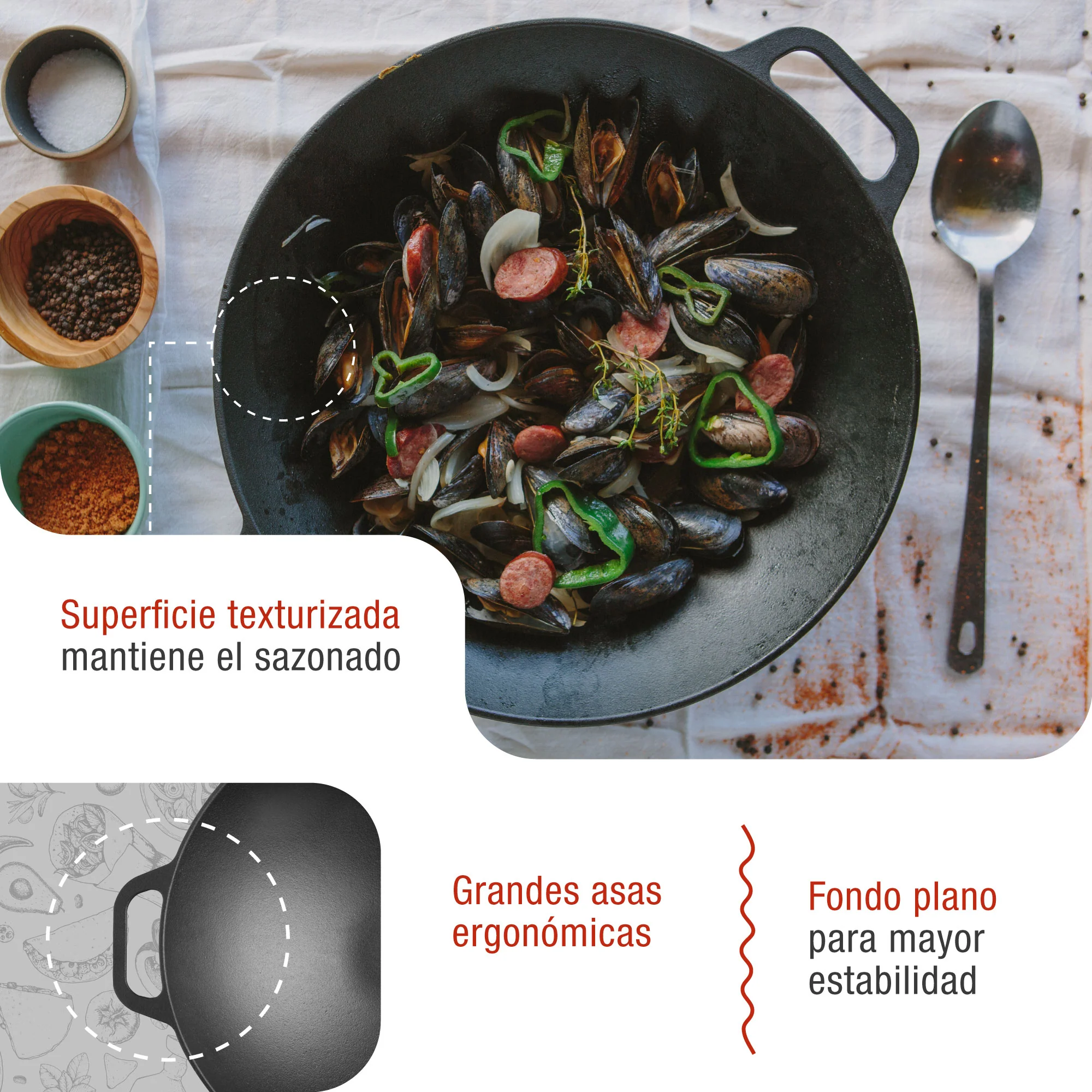 Victoria Wok Hierro Fundido Curado Inducción 35,5cm, Apta Fuego, Barbacoa, Horno Cast Iron Skillet, 37291, Negro - Image 3