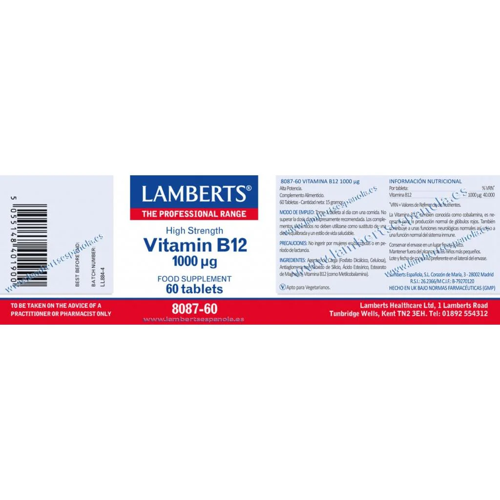 Vitamina B12 60 tabletas de 1000mg, Lamberts - Image 4