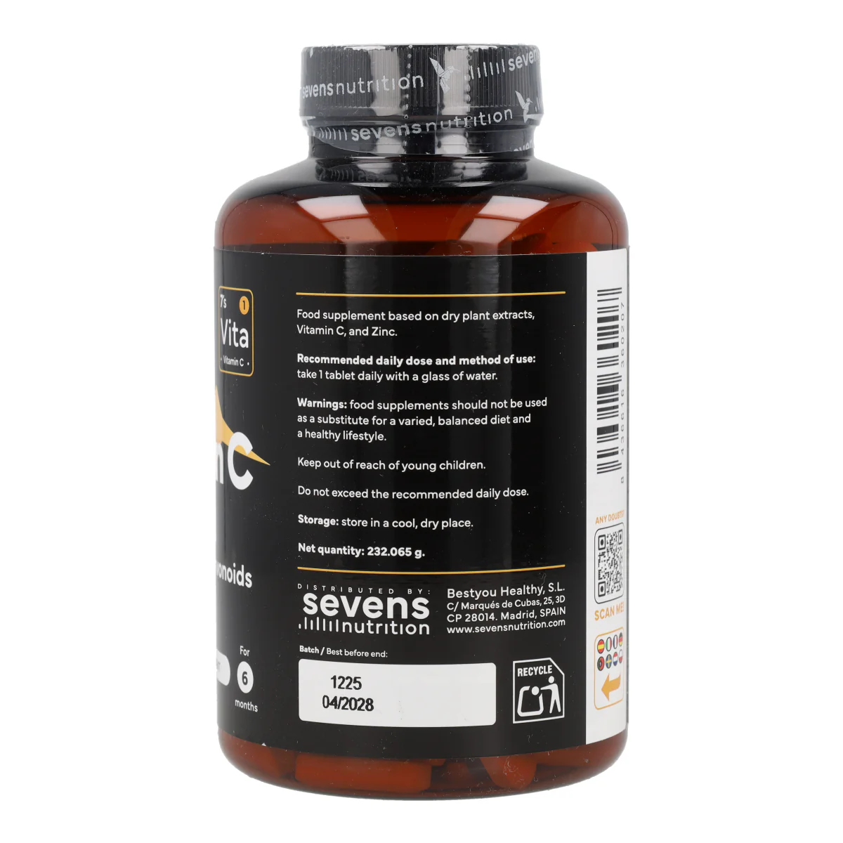 Vitamina C con Zinc Bioflavonoides y Rosa Mosqueta Sevens Nutrition 180 cápsulas - Image 6