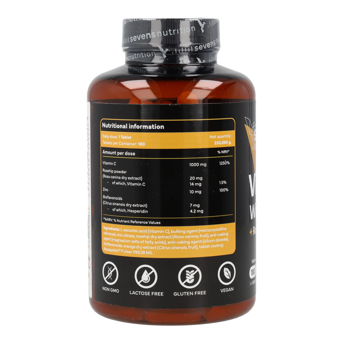 Vitamina C con Zinc Bioflavonoides y Rosa Mosqueta Sevens Nutrition 180 cápsulas - Image 7