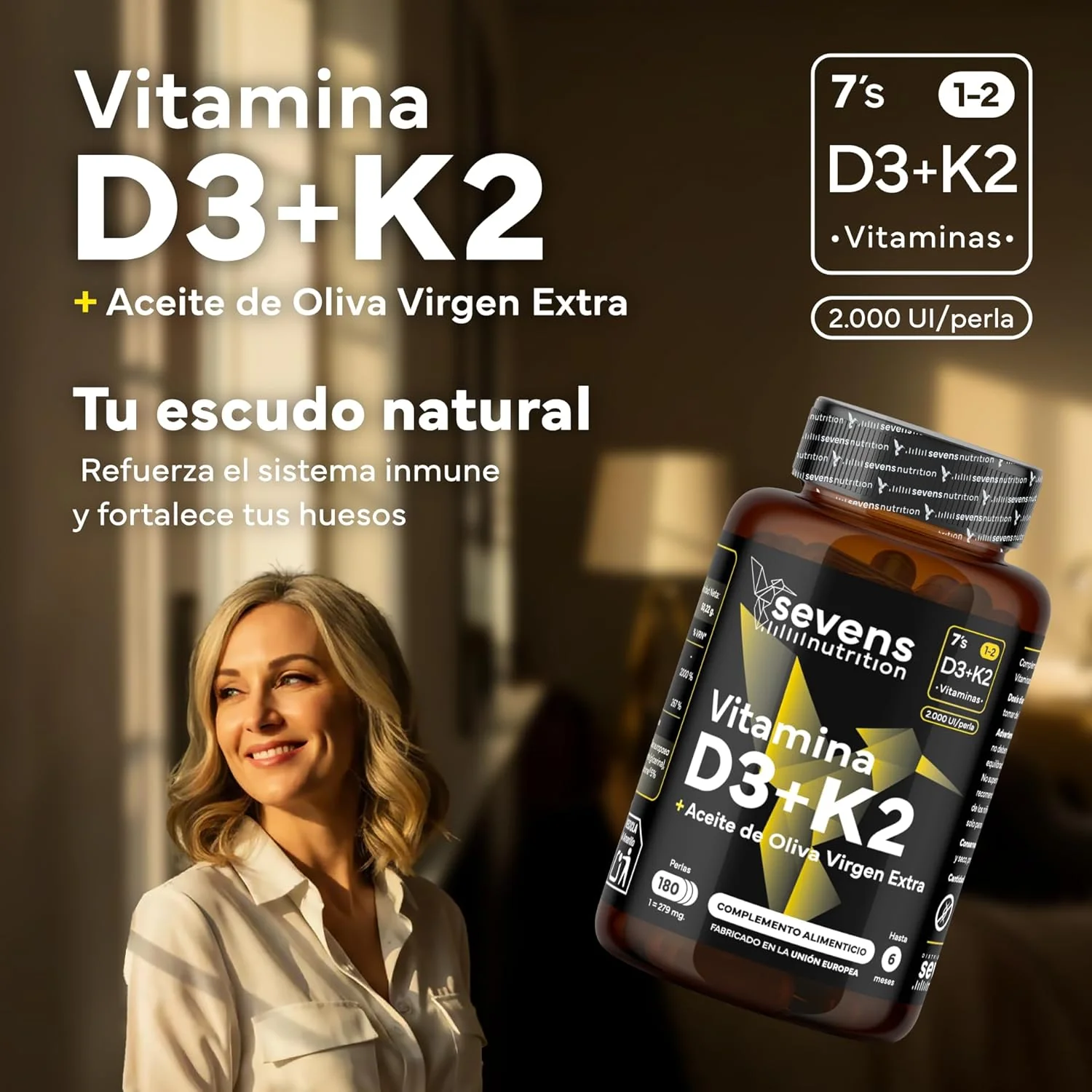 Vitamina D3 + K2 Sevens Nutrition 180 cápsulas - Image 2