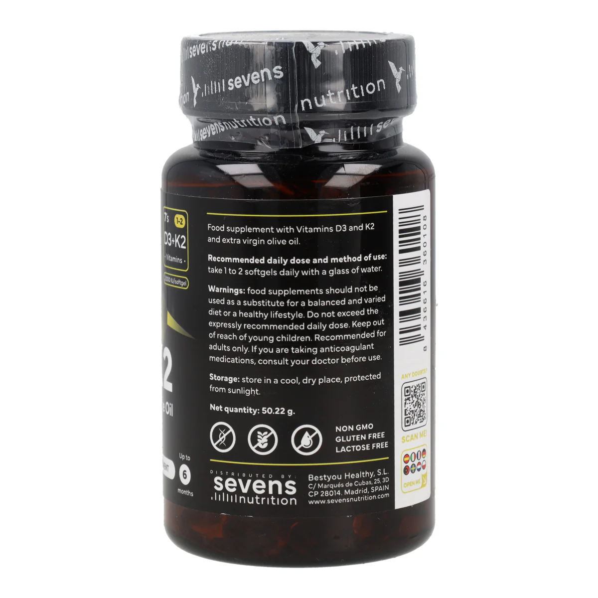 Vitamina D3 + K2 Sevens Nutrition 180 cápsulas - Image 6