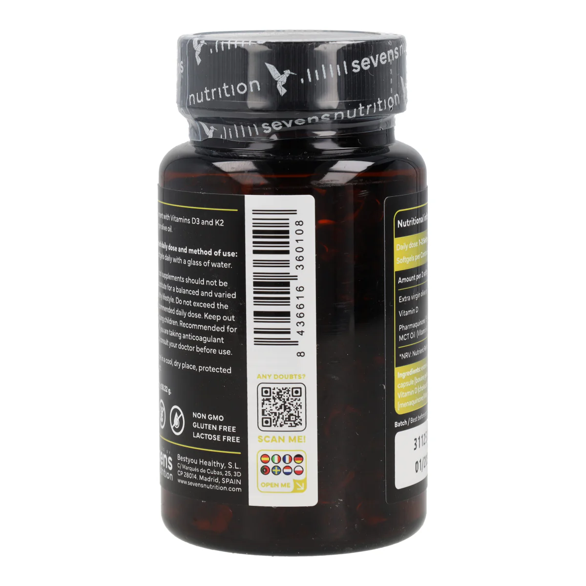 Vitamina D3 + K2 Sevens Nutrition 180 cápsulas - Image 8